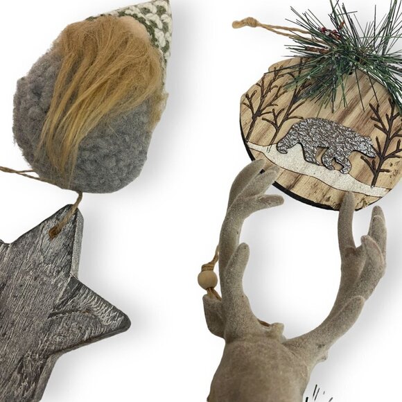 Woodland Christmas Ornaments Set of 4 Rustic Farmhouse Holiday Decor #2 - Picture 3 of 5